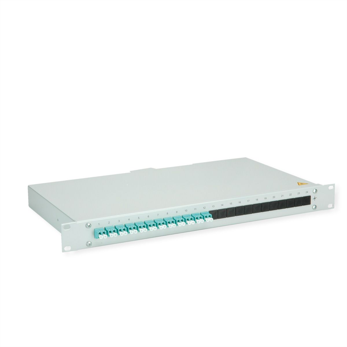 TELEGÄRTNER BASIS eco LWL-Panel mit Kupplungen, 12x LC Duplex, türkis, OM3