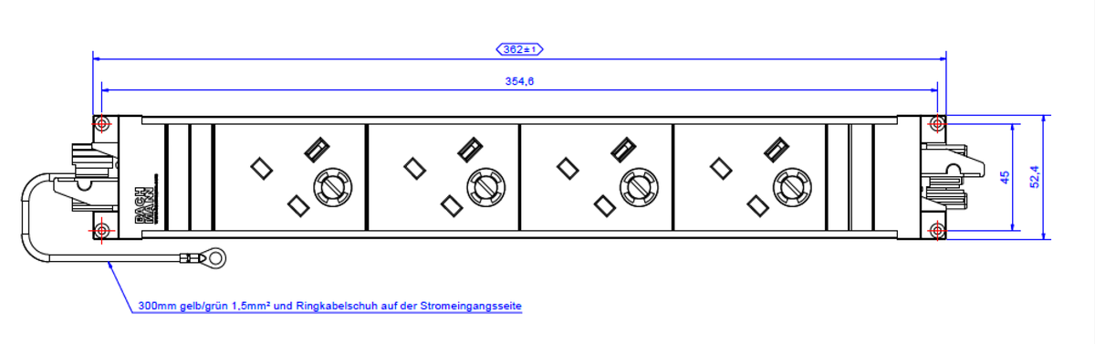 BACHMANN STAPPENSTEUN 4xUK 45° 3,15A GST18, zwart
