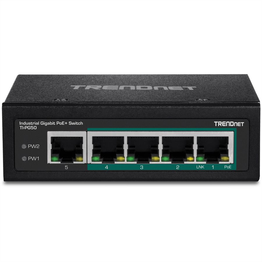 TRENDnet 5-poorts industriële Gigabit PoE+ DIN-rail Switch