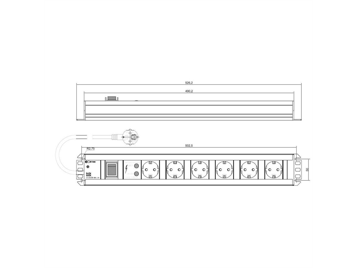 BACHMANN stekkerdoos 6x geaard contact, overspanningsbeveiliging, met schakelaar