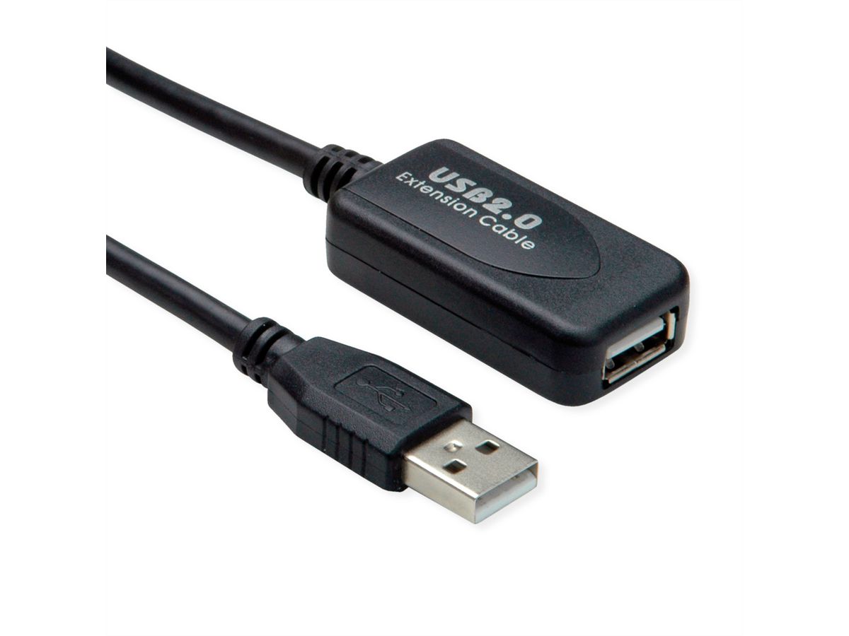 STANDAARD USB 2.0-verlengkabel, actief, met repeater, zwart, 15 m