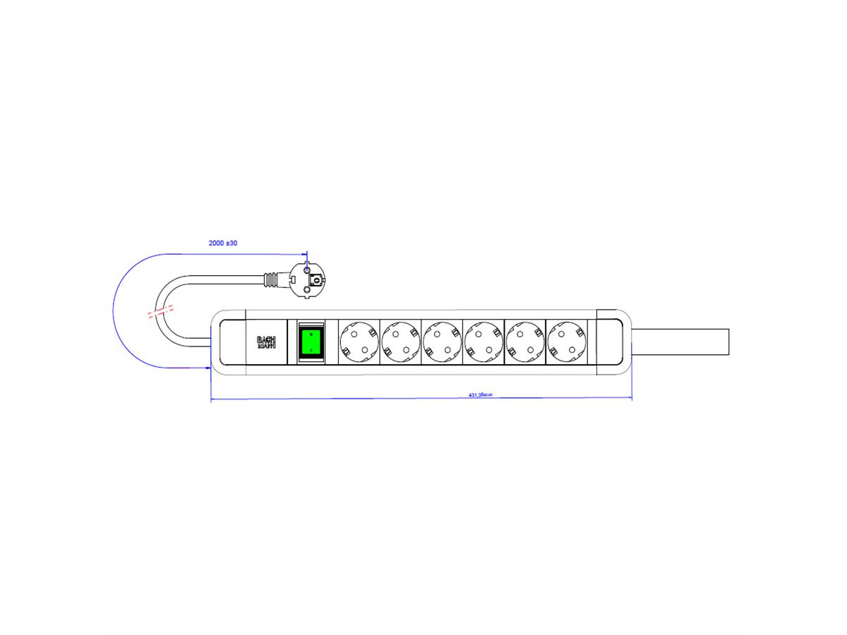 BACHMANN PRIMO2 6xCEE7/3 1xswitch with loop 2.0m CEE7/7