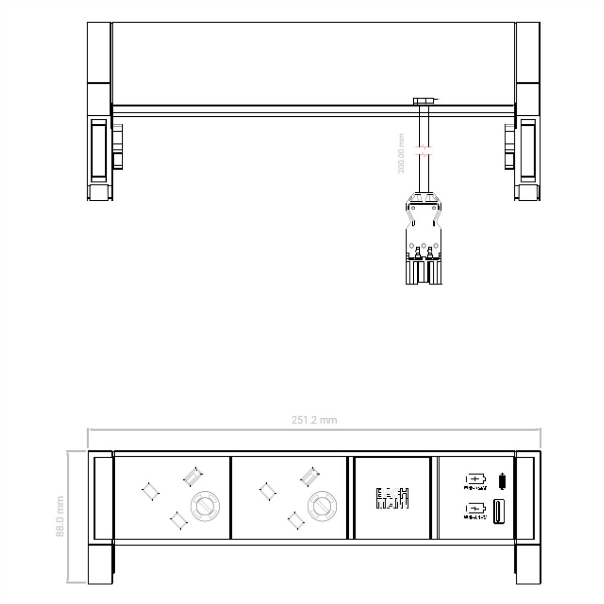 BACHMANN DESK2 2xUK 1xUSB A&C 22W, 0.2m GST18 RAL9005 United Kingdom
