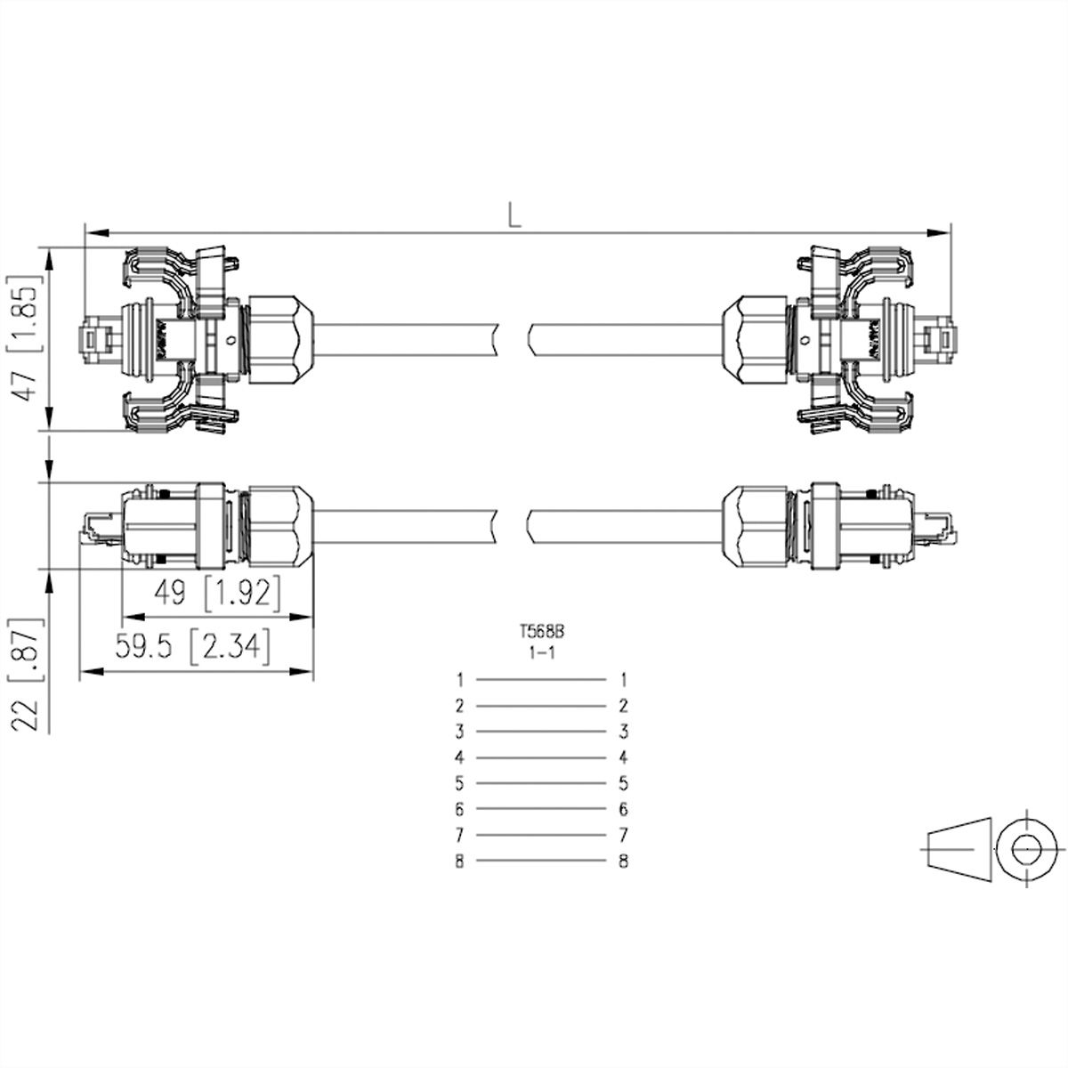 METZ CONNECT E-DAT Industry Patchkabel V6, IP67 - IP67, 1 m
