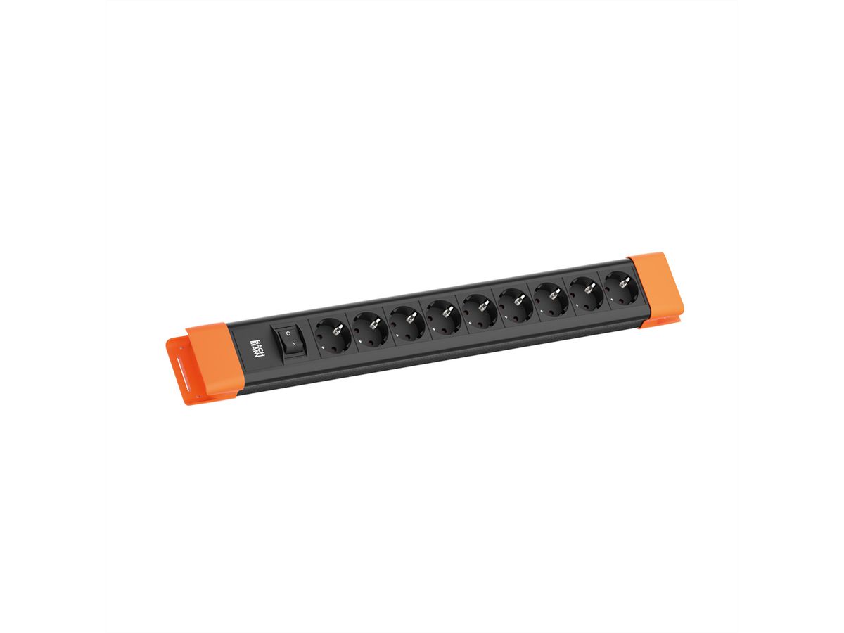 BACHMANN CONNECTUS 9xCEE7/3, 1xSchalter 2,0m CEE7/7 Schwarz/Orange