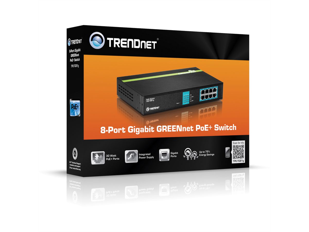 Trendnet TPE-TG81g 8-Poorts Gigabit PoE+ Switch