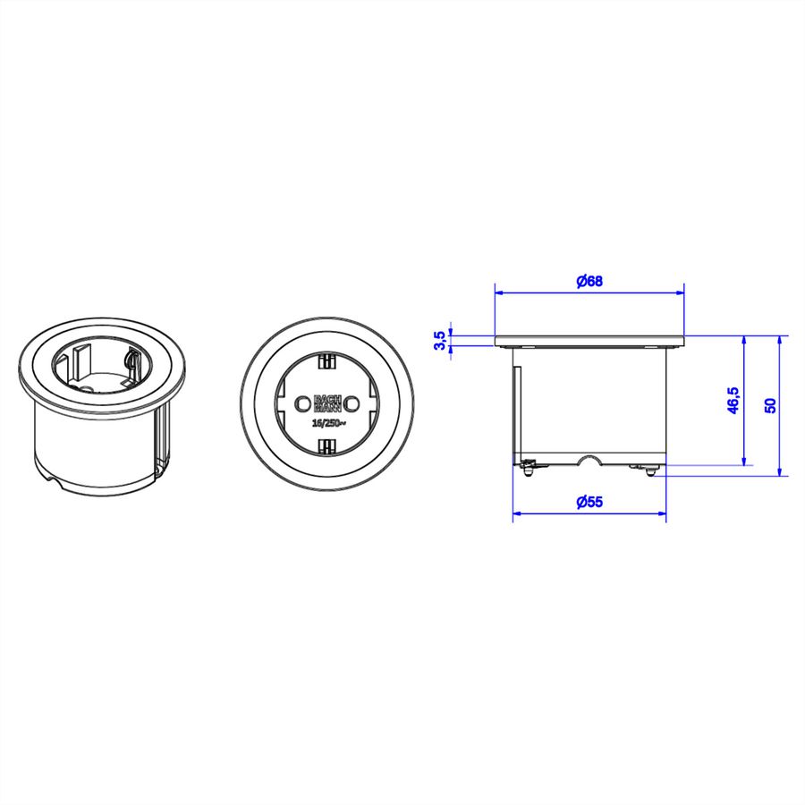 BACHMANN PIX 1x earthing contact with decorative rings in white and black, GST coupling