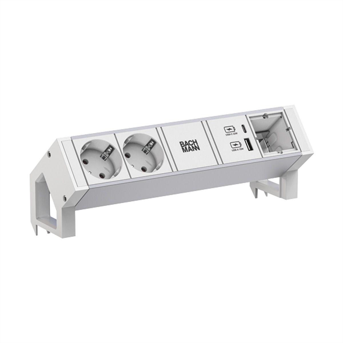 BACHMANN DESK2 ALU WHITE 2xCEE7/3 1xCM 1xUSB A/C 22W 0.2m GST18
