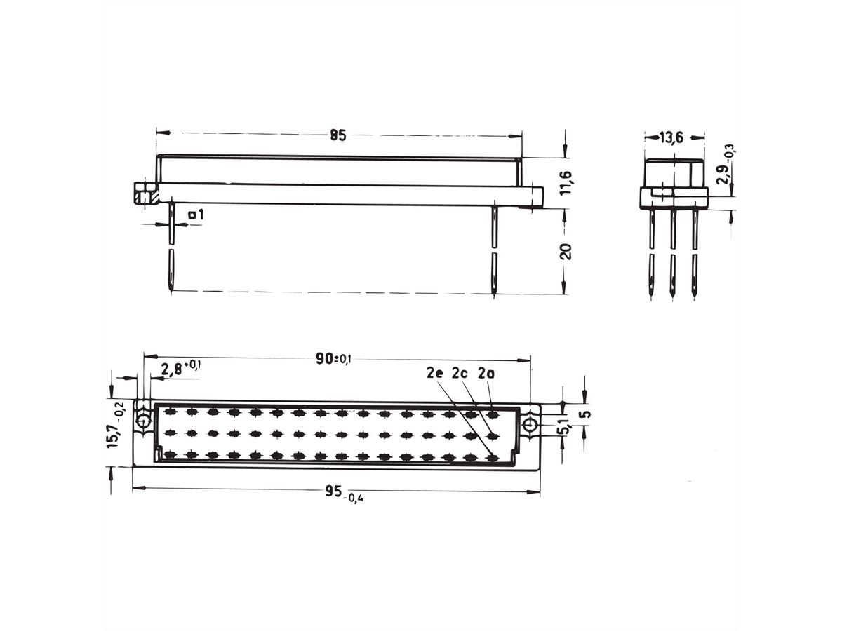 SCHROFF Stekker Type E, EN 60603, DIN 41612, Vrouwelijk, 48 Contacten, Wire-Wrap, 22 mm
