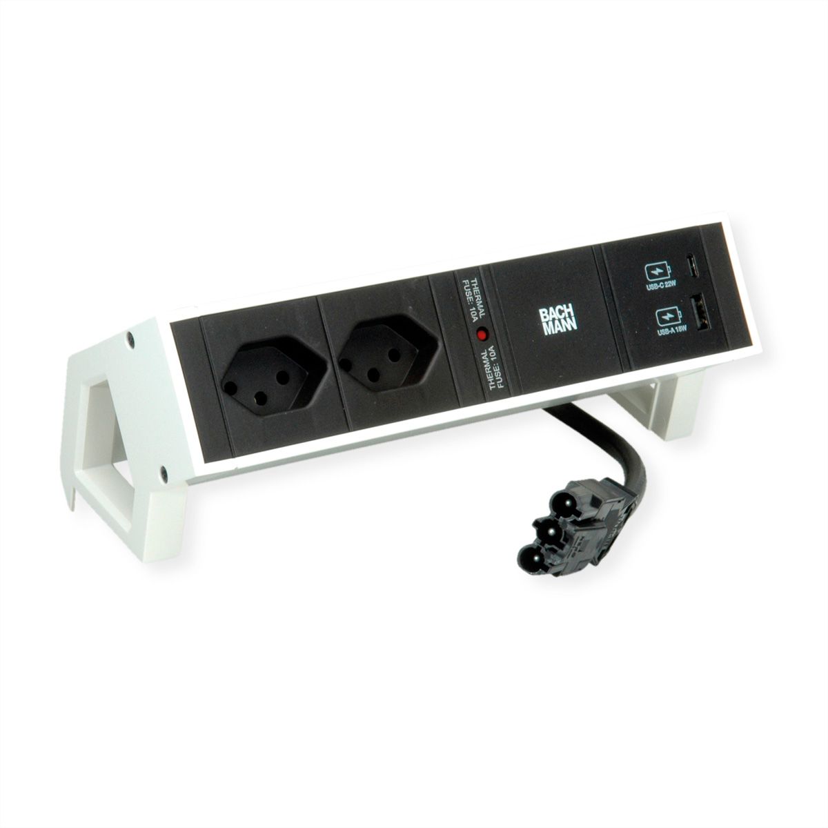 BACHMANN DESK2 2xCH 1xUSB A/C 22W, 0.2m GST18 RAL9010 Switzerland