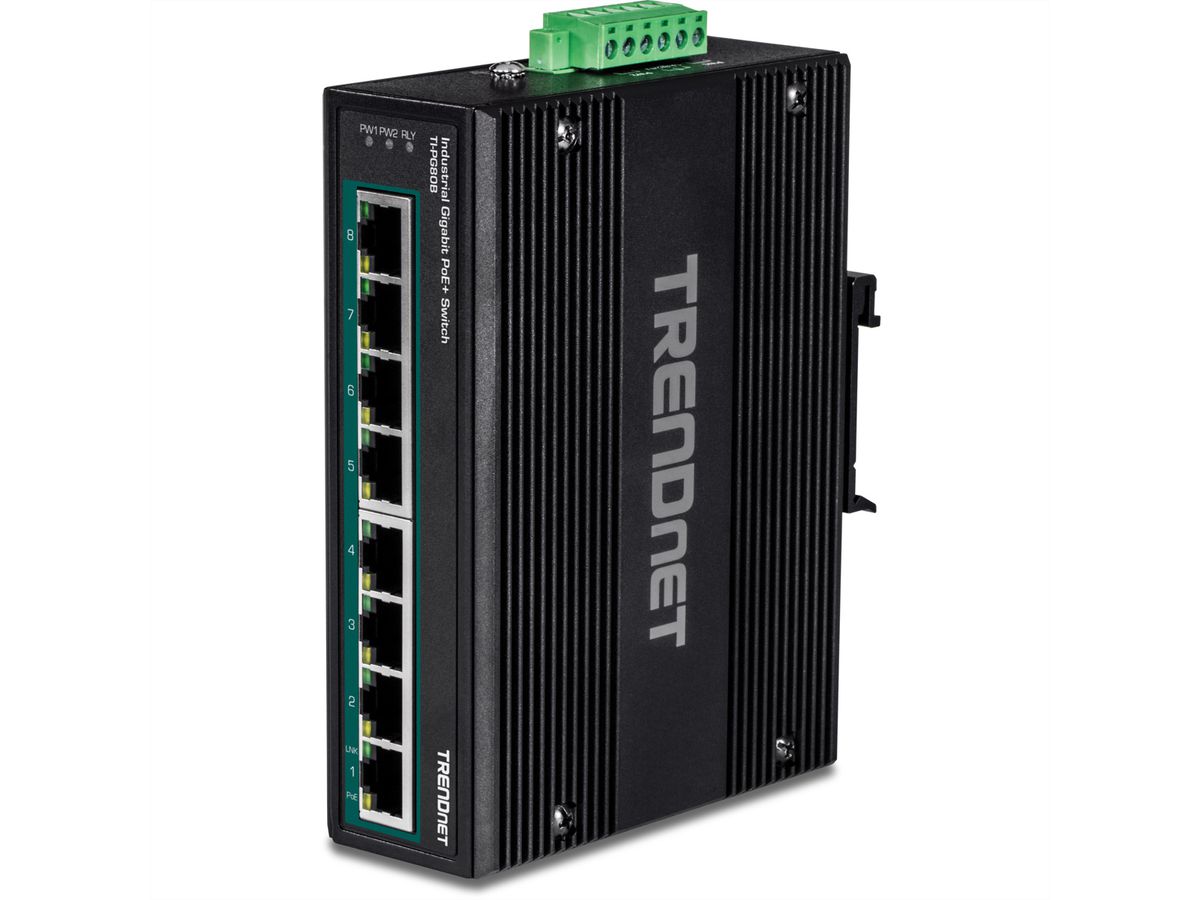 TRENDnet TI-PG80B 8-poorts Industriële Gigabit DIN-Rail (24-56V) PoE+ Switch