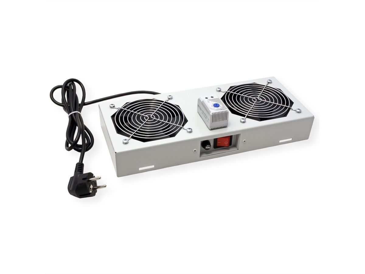 ROLINE ventilatie-unit met 2 ventilatoren, thermostaat, voor 19-inch wandbehuizing grijs
