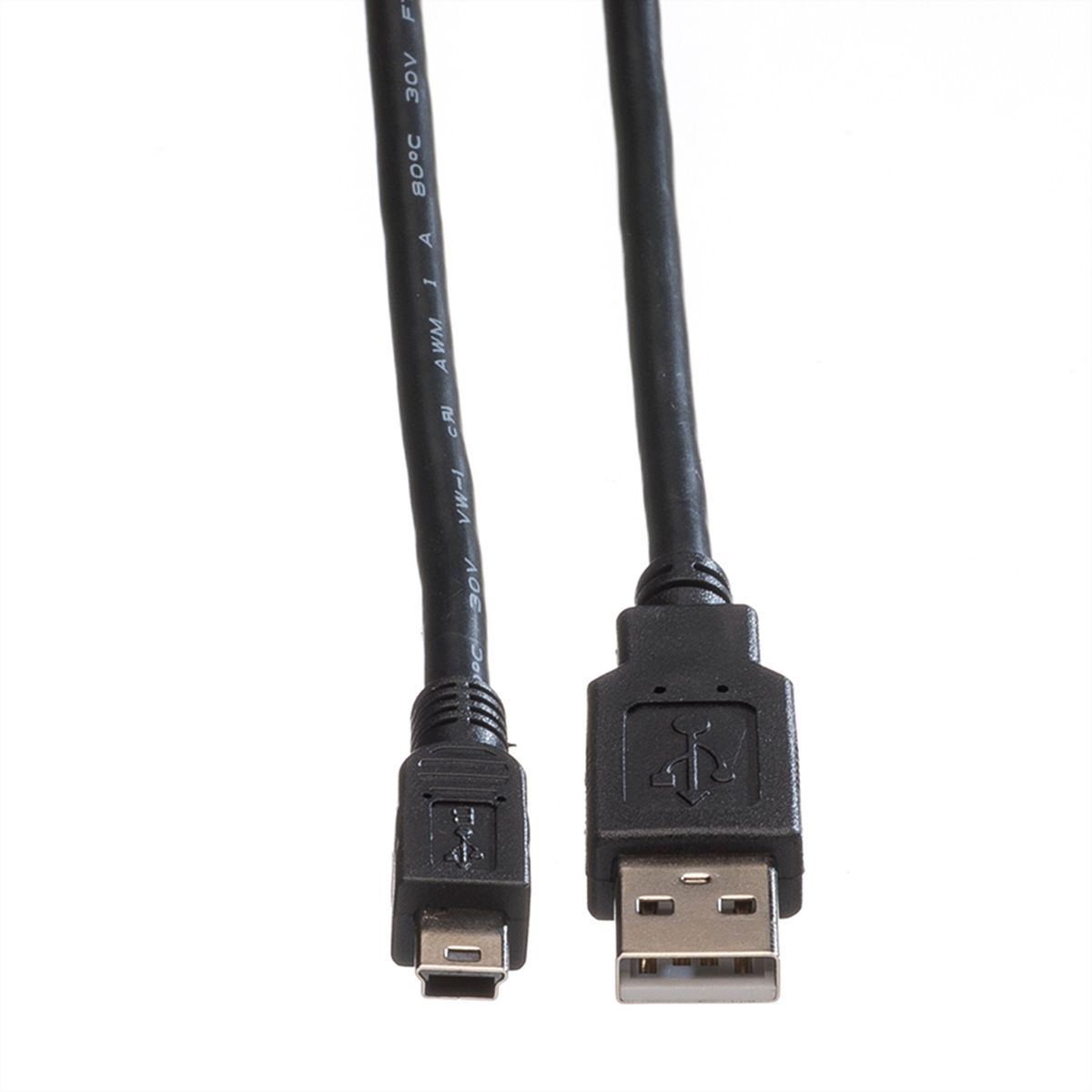 ROLINE USB 2.0 Kabel, type A - 5-Pin Mini, zwart, zwart, 1,8 m