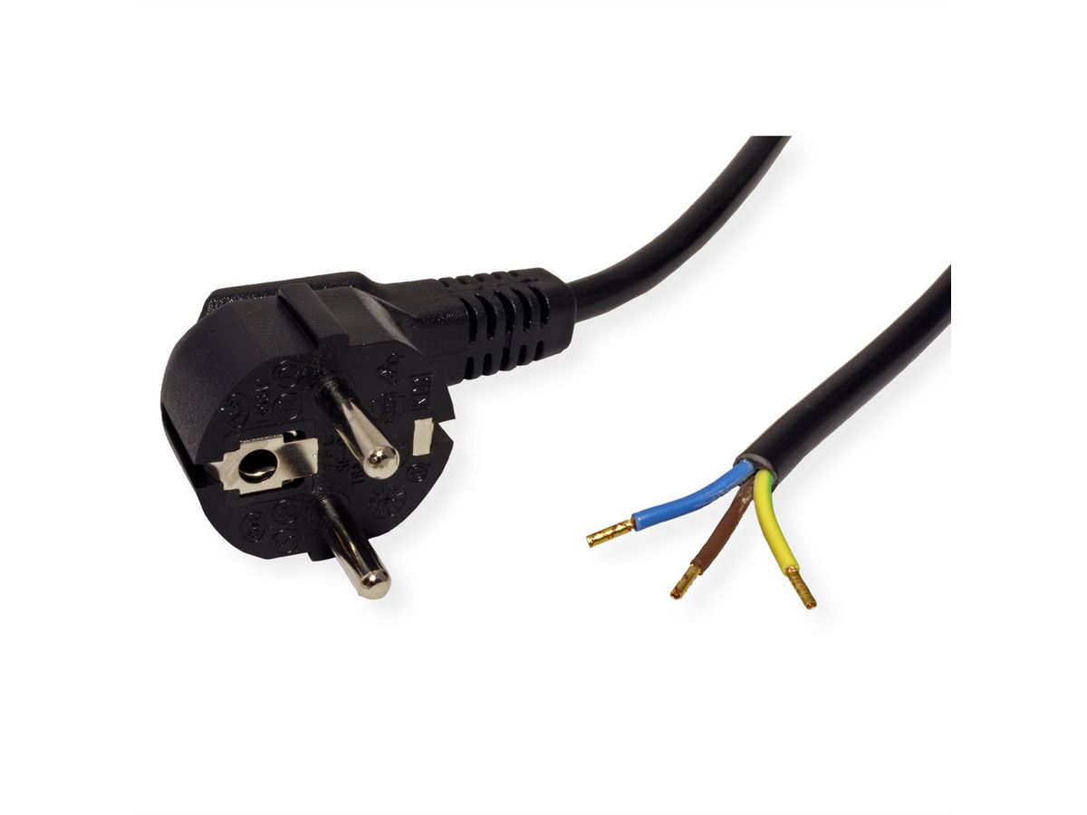 ROLINE Power Cable with Schuko connector / open end, AC 230V, black, 3 m