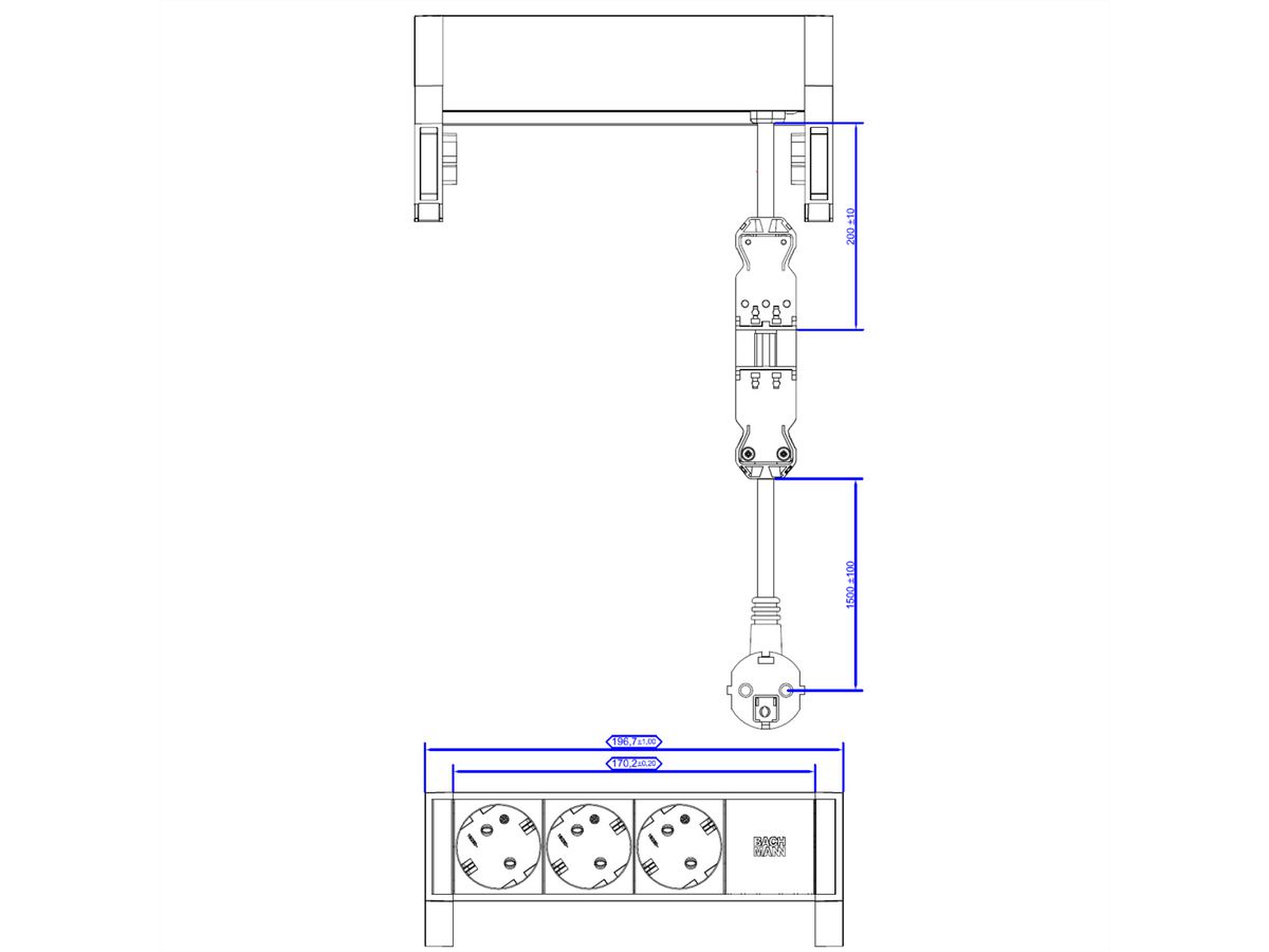 BACHMANN DESK2 3xCEE7/3 power 0.2m, GST18 incl. 375,000 RAL9010, white