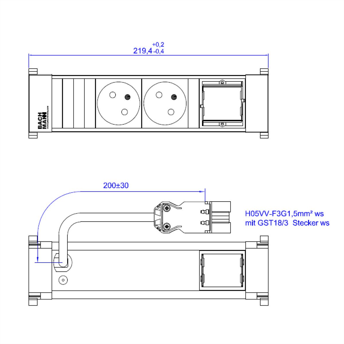 BACHMANN POWER FRAME 2xUTE 1xCM 0.2m GST18 RAL9010