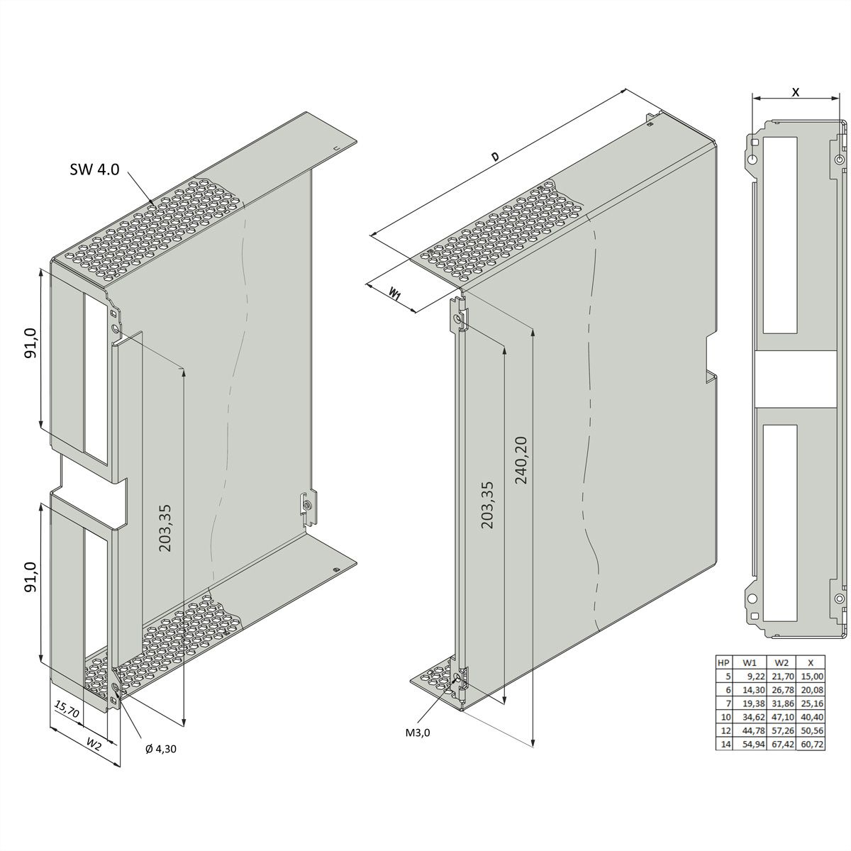SCHROFF Perforated Hood For Frame Type PIU, 6U, 7HP, 167D