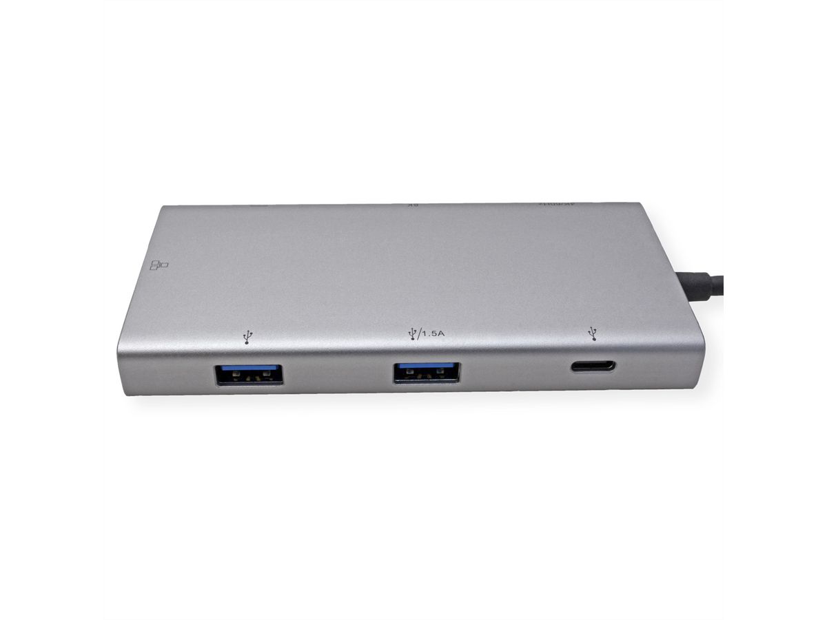 VALUE USB Type C Docking Station, HDMI+DP 4K60, 3x US3.2Gen1 (1x C + 2x A), 1x PD, 1x RJ45