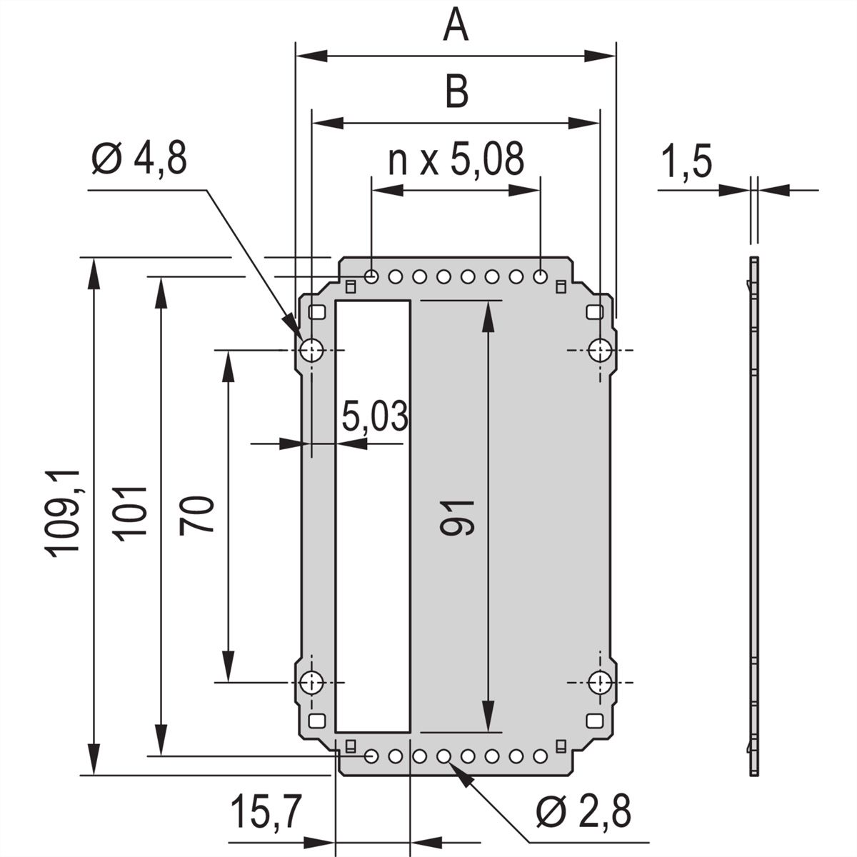 SCHROFF Frame Insteekeenheid Achterpaneel, uitsparing voor een connector, 3 HE, 42 PK