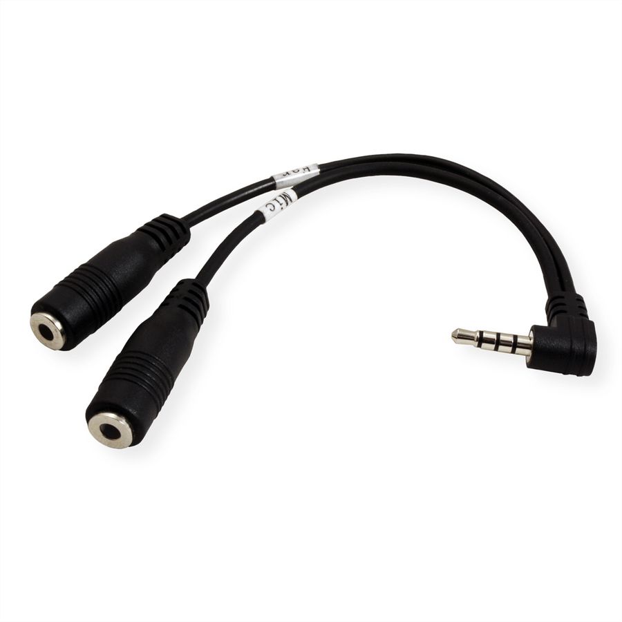 ROLINE 4 Conductor 3.5 mm Stereo Plug (speaker+microphone), black, 15 cm