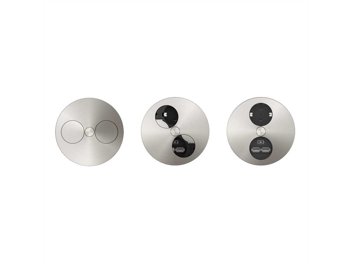 BACHMANN TWIST 1x earthing contact, Wire end ferrules, USB charger, earthing contact mounting plug, Stainless steel, 2 m
