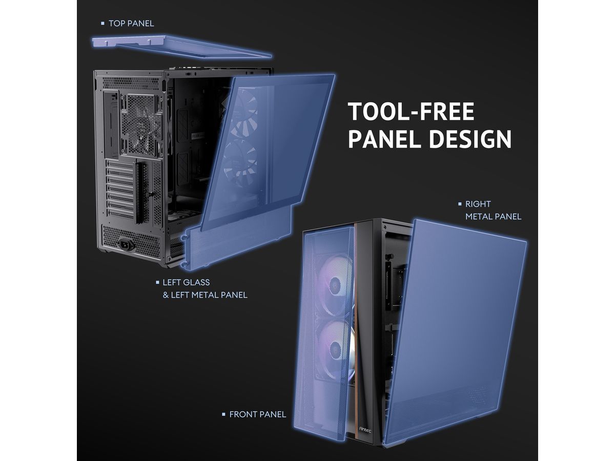 ANTEC FLUX Rear ATX/Micro-ATX/ITX Midi Tower PC Case, black