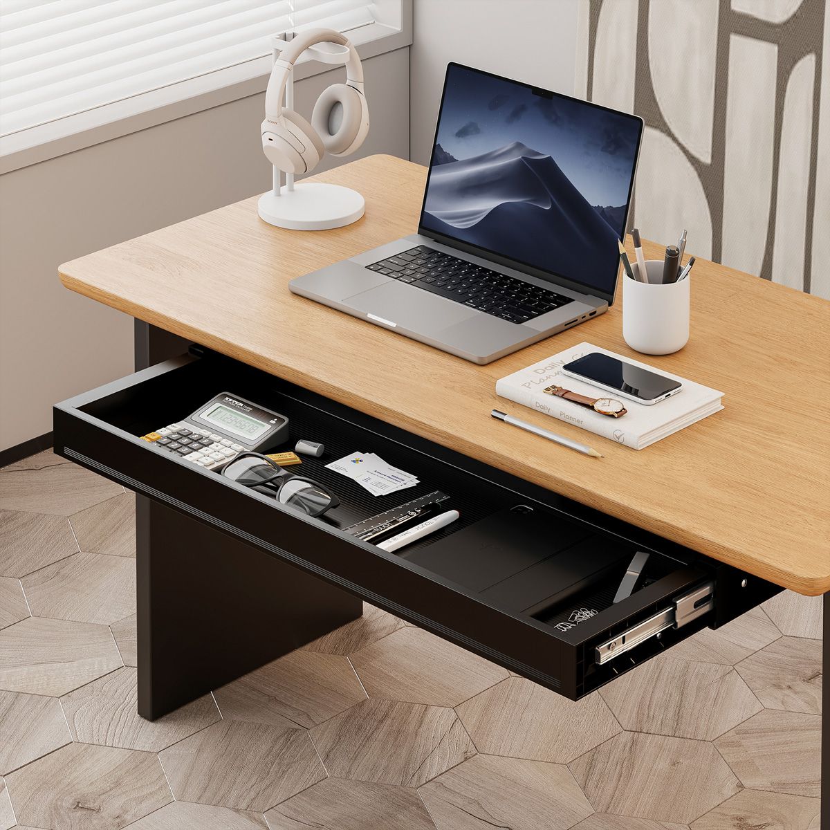 VALUE Ultra-Slim Underdesk Mount Storage Drawer, 758 mm width, black
