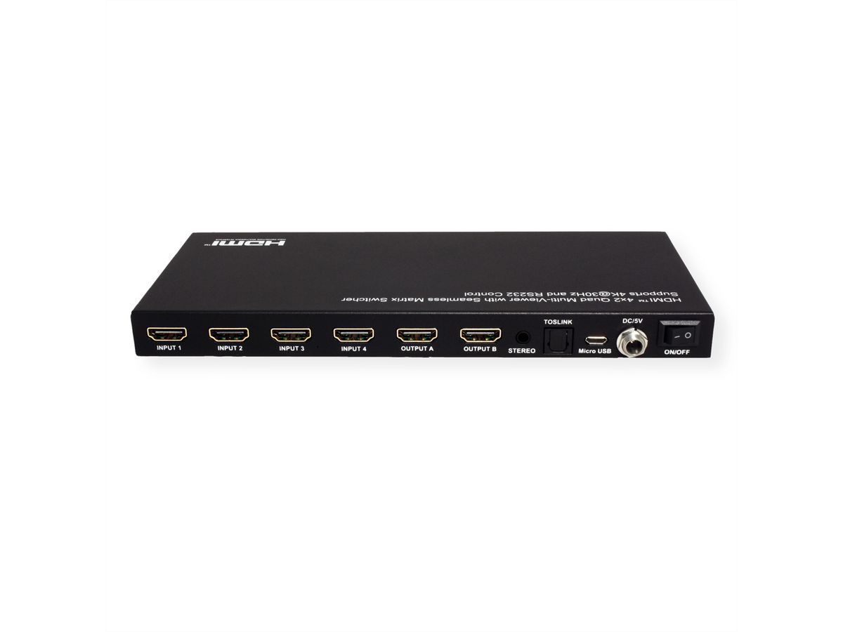 VALUE HDMI Matrix Switch, 4x2 QUAD Multi-Viewer, Naadloos schakelen