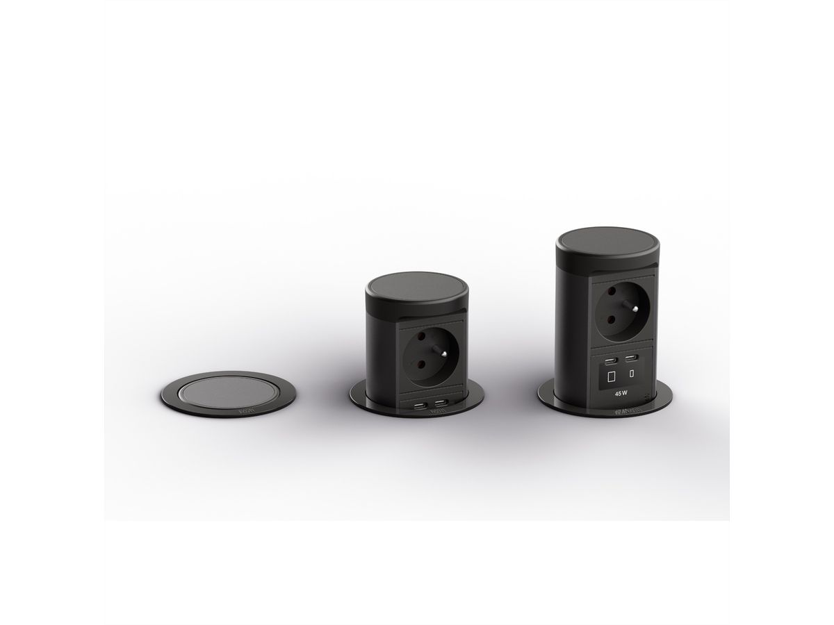 BACHMANN ELEVATOR2 1xUTE, 1xUSB C/C 45W RAL9005 0,5m ISV