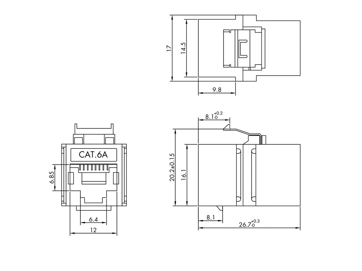 VALUE Cat.6A (Class EA) Keystone Modular Coupler, RJ-45, shielded, short, silver