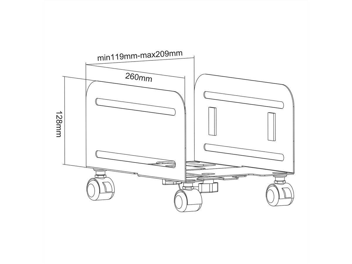 VALUE PC-standaard op wielen, zwart