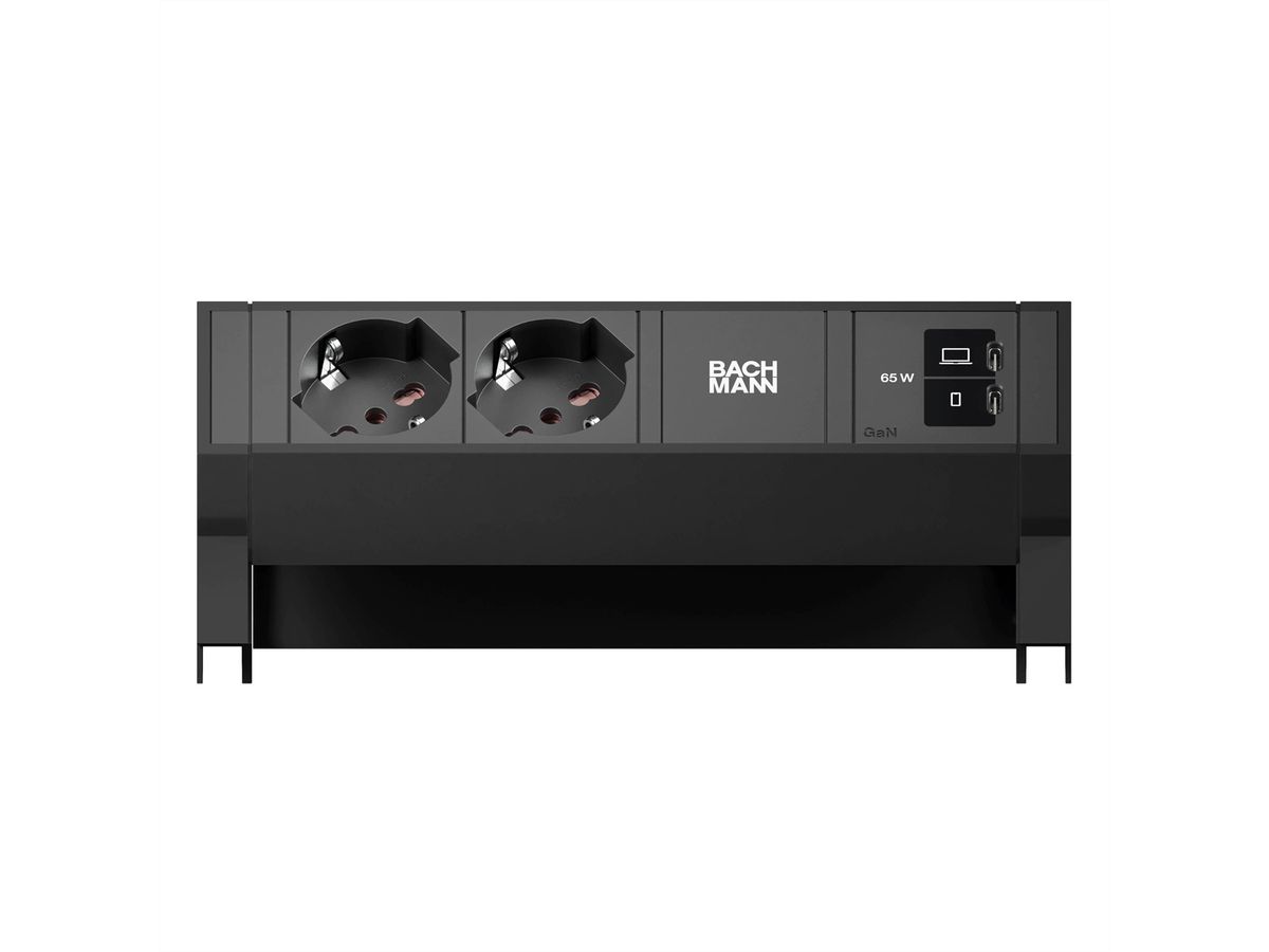 BACHMANN DESK2 2xP40 1xUSB C/C 65W, L=0.2m RAL9005