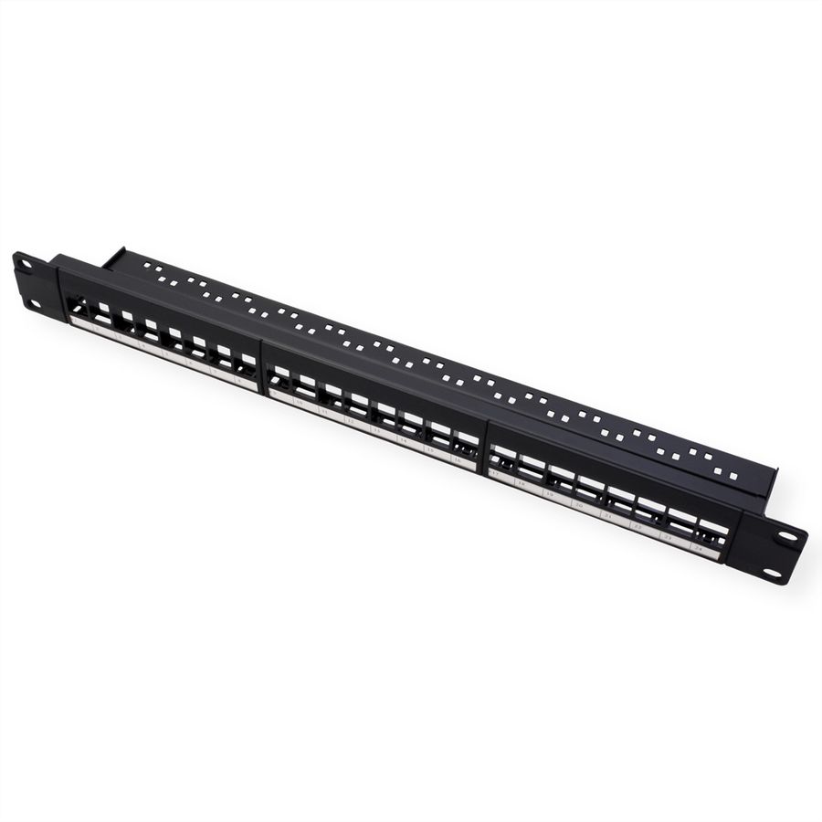 VALUE 19"-keystone-modulehouder, 24 poorten, 1HE, 3-delig, niet afgeschermd, zwart