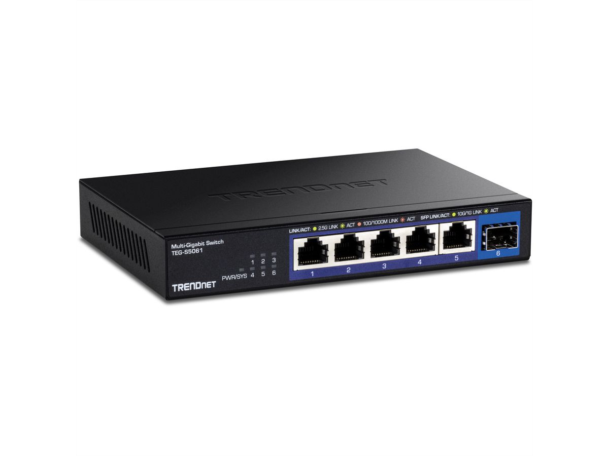 TRENDnet TEG-S5061 6-poorts switch, 2,5G unmanaged switch met 10G SFP+-poort