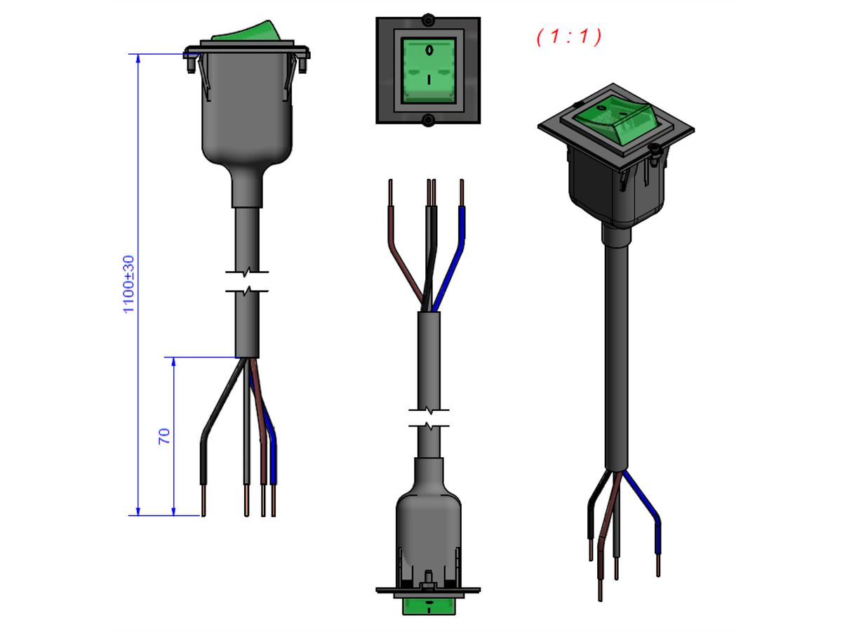 BACHMANN frame 1xswitch 2-pole green, Current 1.0m AEH