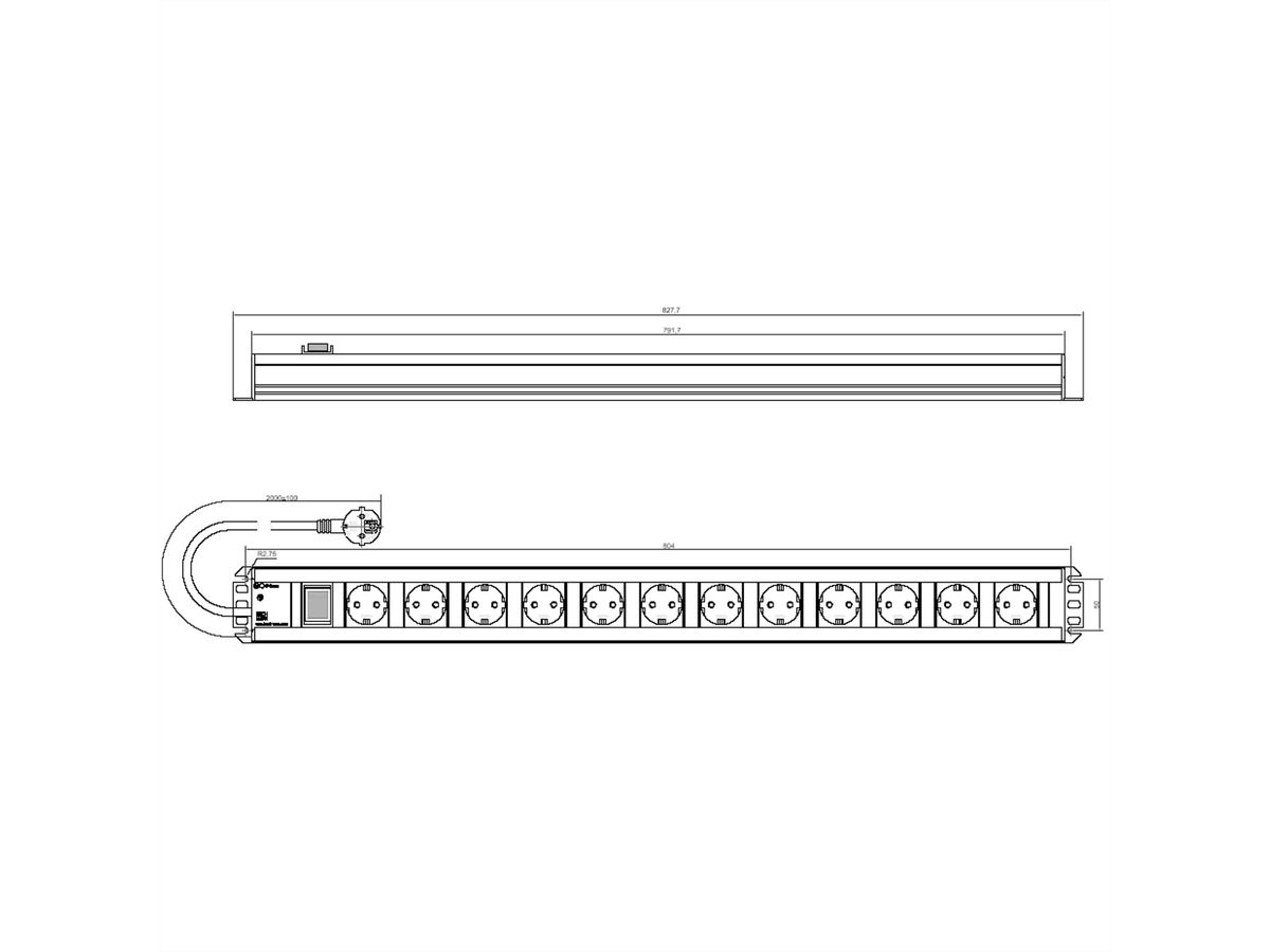 BACHMANN stekkerdoos 12x geaard contact, met schakelaar, 2 m