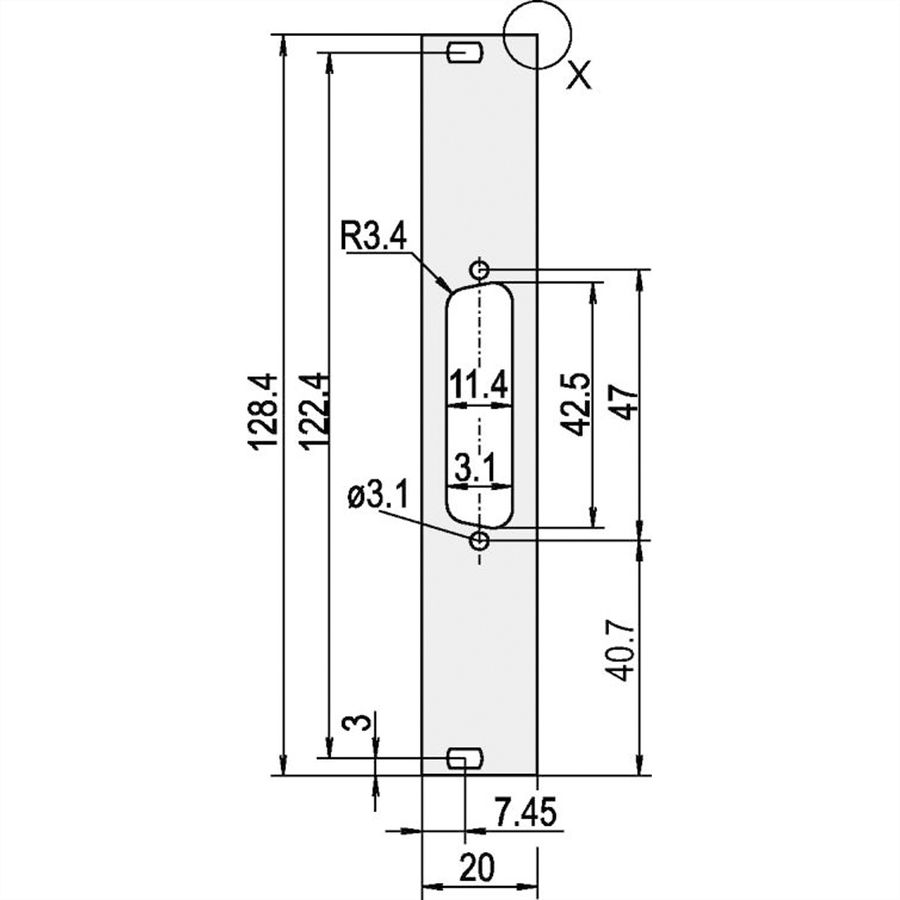 SCHROFF Voorpaneel, plat, niet afgeschermd, D-Sub uitsparing, 3 HE, 4 HE, 1 x 25 pen, 2,5 mm, Al, geanodiseerd vooraan, geleidend achteraan