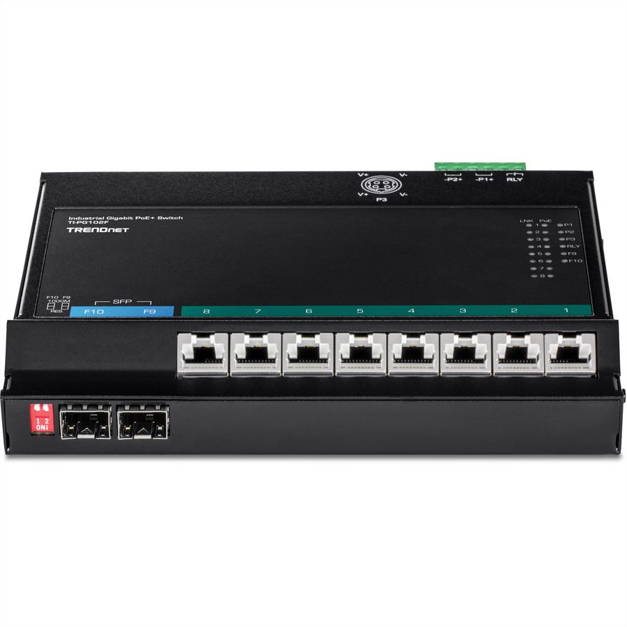 TRENDnet TI-PG102F PoE+ Switch 10-poorts industriële wandmontage Toegang aan de voorzijde