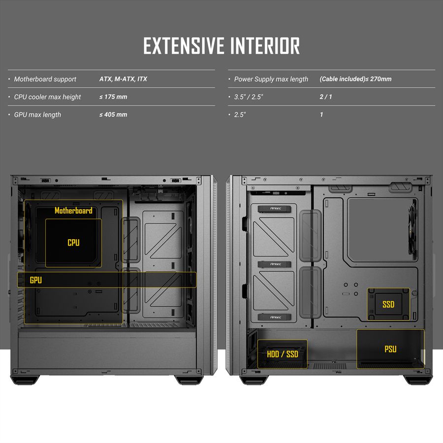 ANTEC Performance P7S Mid Tower ATX M-ATX ITX PC Gehäuse, silberfarben