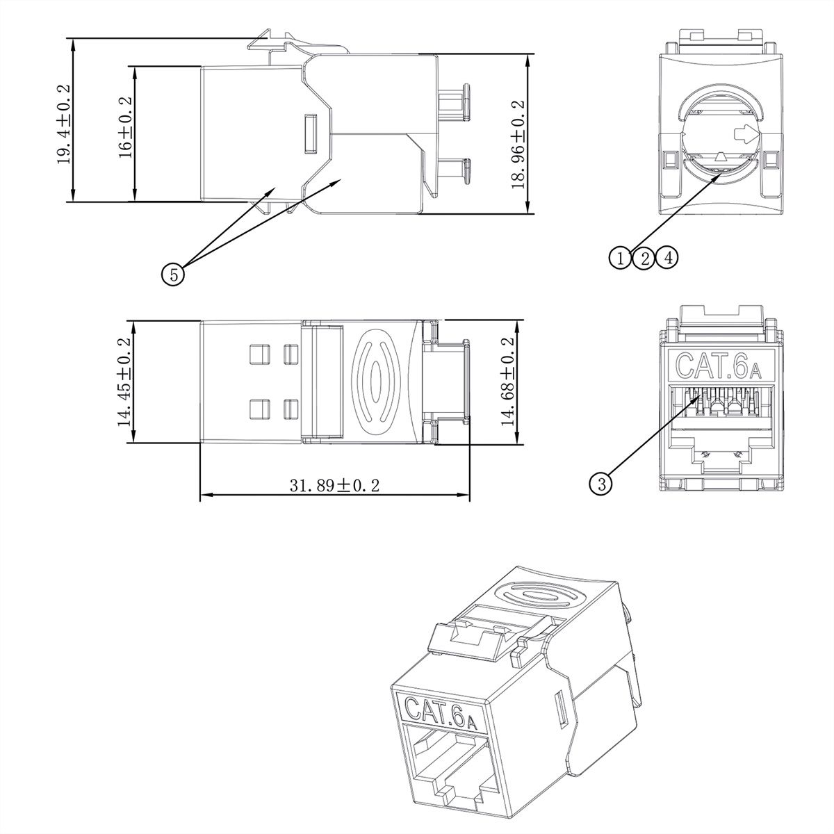 ROLINE Cat.6A (Class EA) Keystone, RJ-45, shielded, tool-free, GHMT, silver