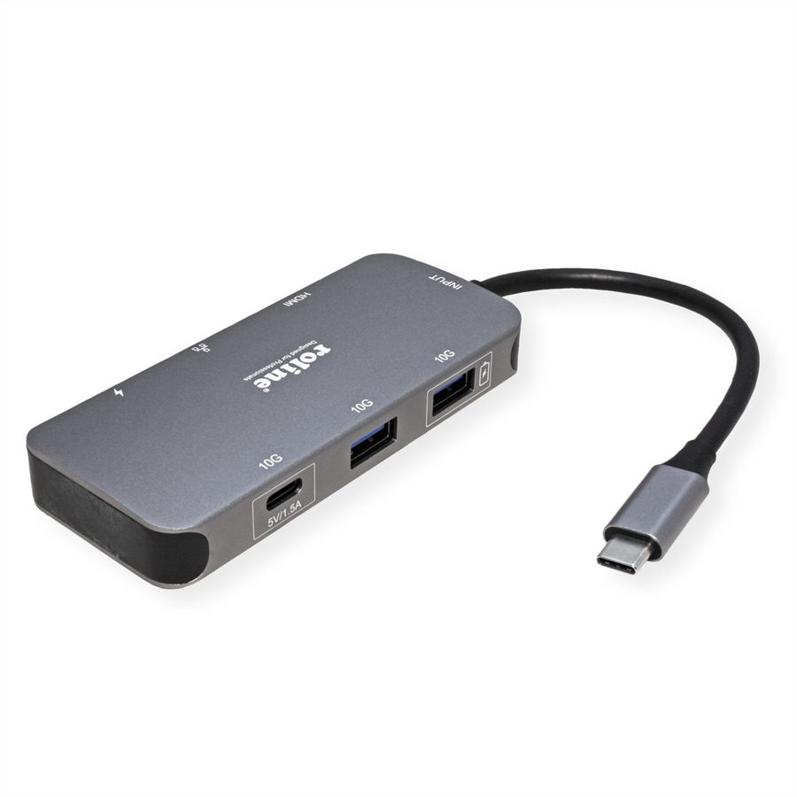 ROLINE USB-C Multiport Docking Station, 4K HDMI, USB-A, USB-C, PD, LAN