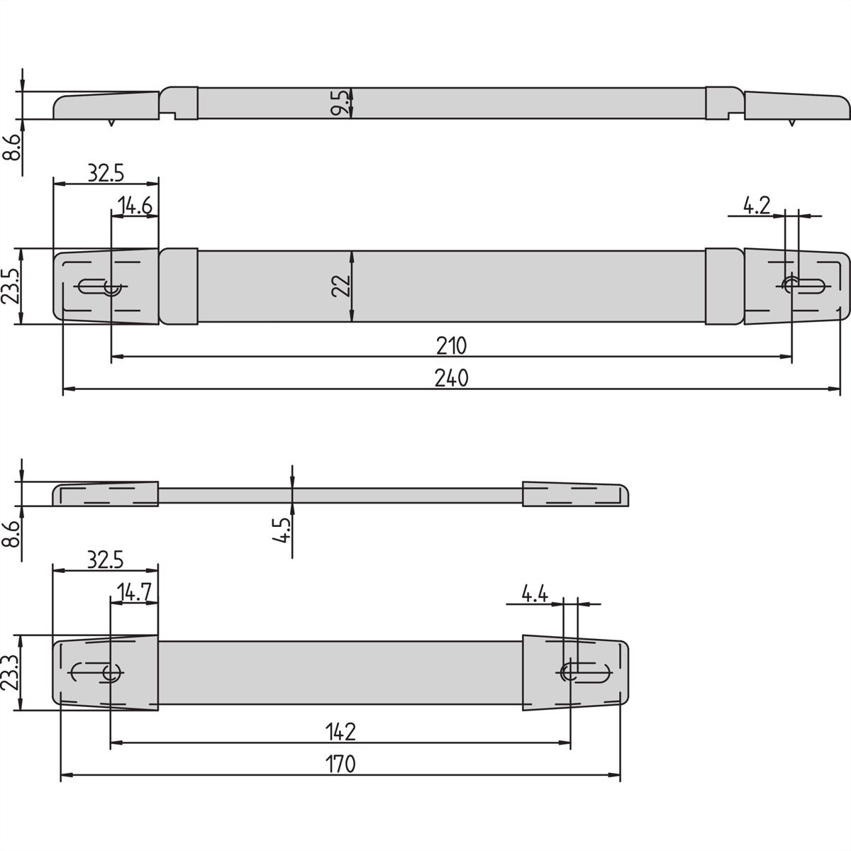 SCHROFF Riemgreep universeel, breedte 22 mm, 170 mm