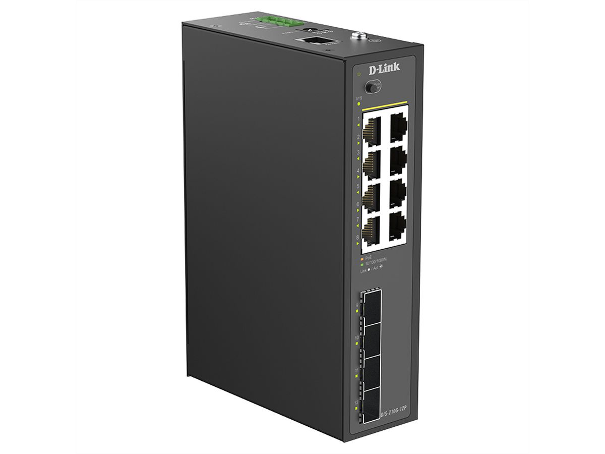 D-Link DIS-210G-12P 12-Port Switch, Smart Managed Gigabit PoE Industrial