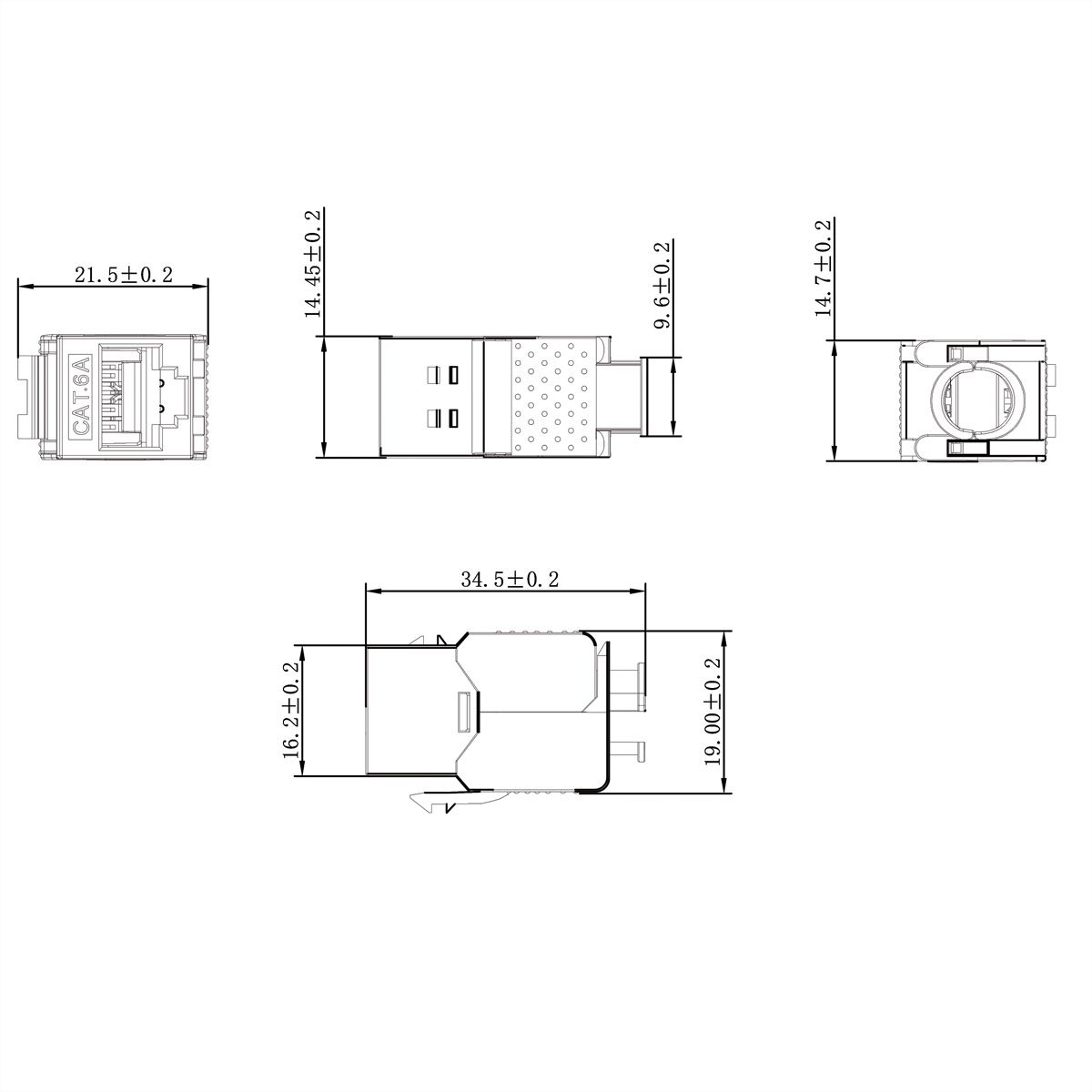 VALUE Cat.6A (klasse EA) Keystone, RJ-45, afgeschermd, zonder gereedschap, SLIM.