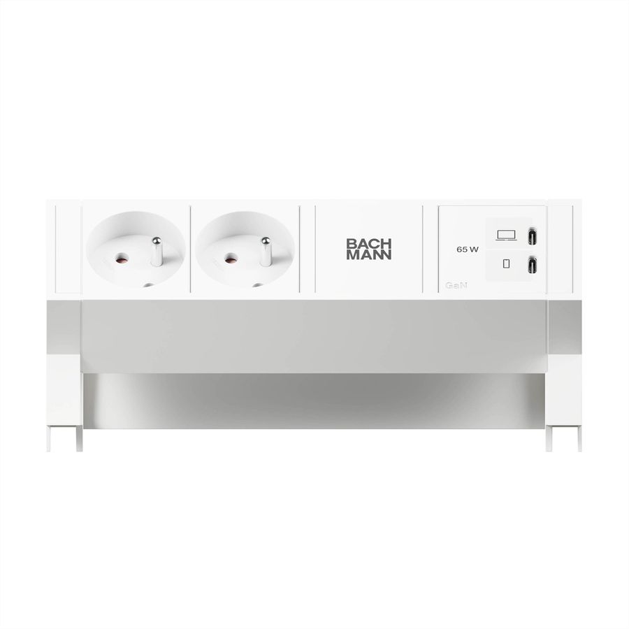 BACHMANN DESK2 white 2xUTE, 1xUSB C/C 65W L=0.2m RAL9010